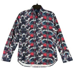Luchiano Visconti Modern European Abstract Plaid Dress Shirt Shirt Shirt Mens S